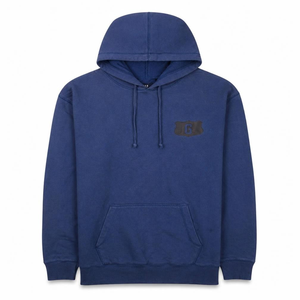 Front view of Gap men’s blue xl pullover hoodie cotton blend logo casual