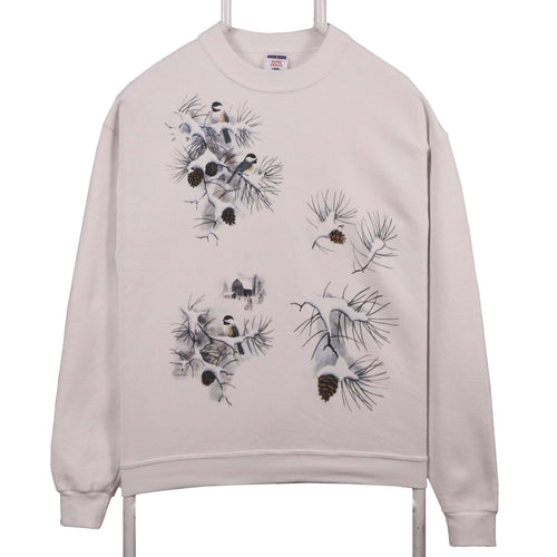 Jerzees Womens Beige Bird Print Pullover Sweatshirt M