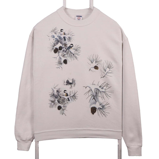 Jerzees Womens Beige Bird Print Pullover Sweatshirt M