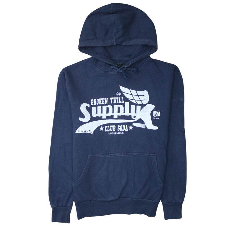 Jack & Jones Men's Blue Pullover Hoodie M Fleece Graphic Print
