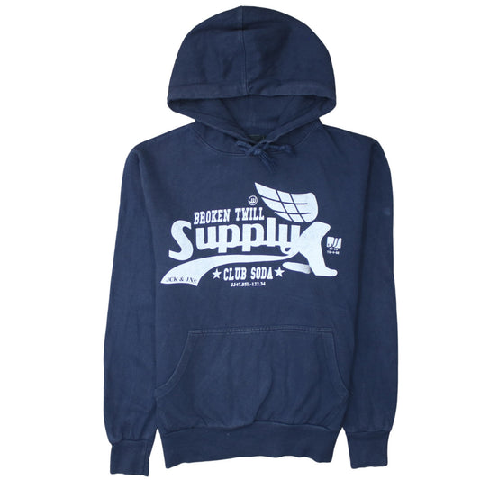 Jack & Jones Men's Blue Pullover Hoodie M Fleece Graphic Print