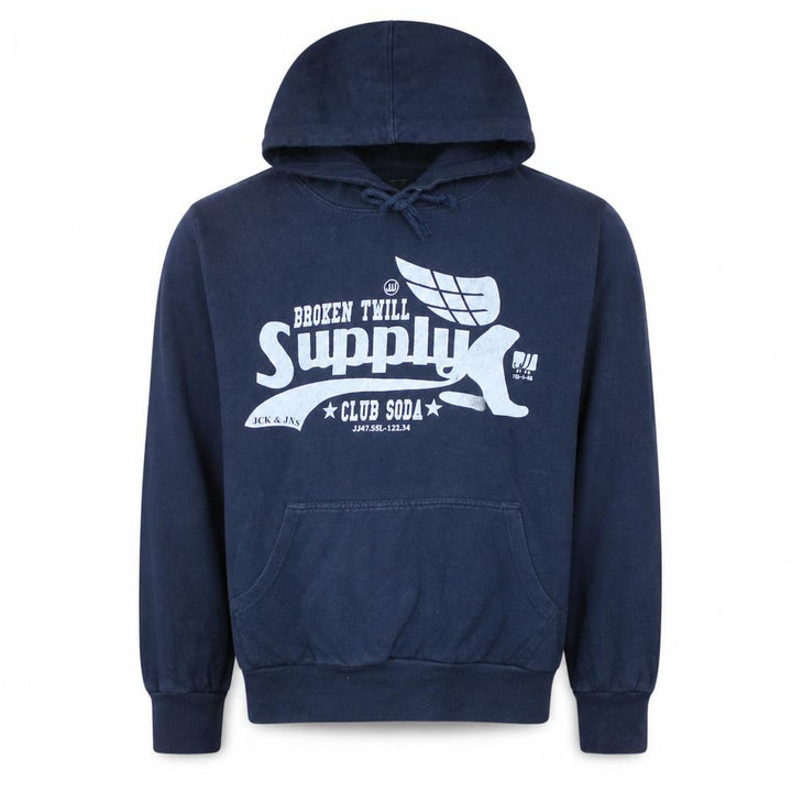 Jack & Jones Men's Blue Pullover Hoodie M Fleece Graphic Print