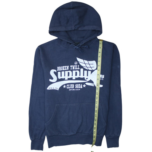 Jack & Jones Men's Blue Pullover Hoodie M Fleece Graphic Print