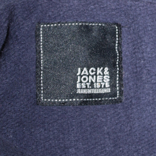 Jack & Jones Men's Blue Pullover Hoodie M Fleece Graphic Print