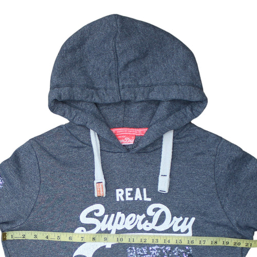 Superdry Women Grey Sequin Logo Pullover Hoodie Size M