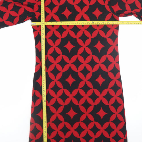 Simply Stockshop Women Red Geometric Shift Dress Size 12