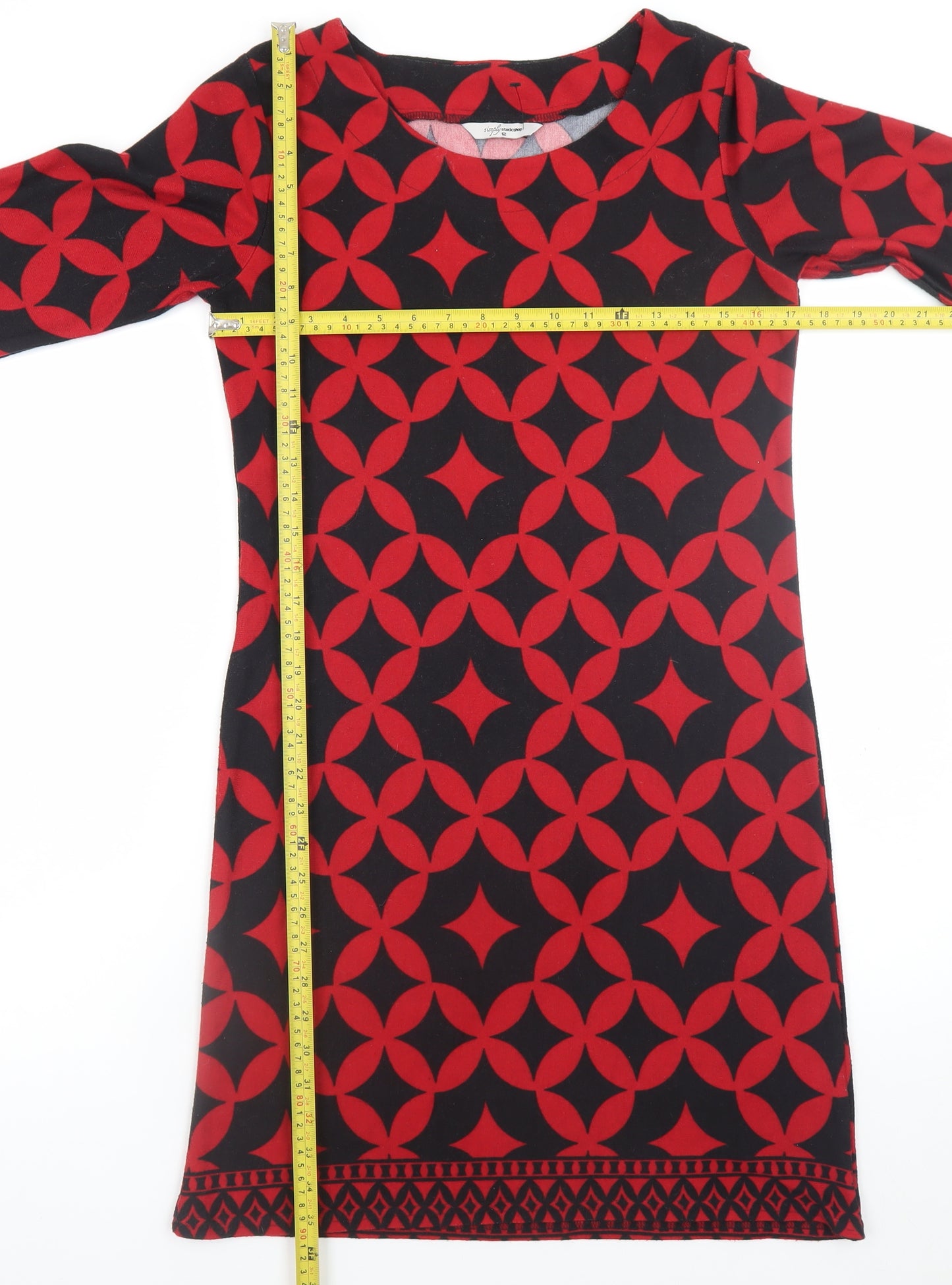 Simply Stockshop Women Red Geometric Shift Dress Size 12