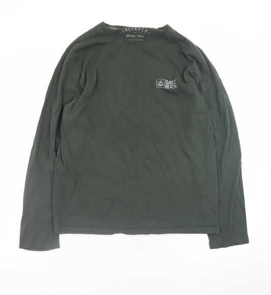 Saltrock Men's Green Long Sleeve Cotton Crew Neck T-Shirt M