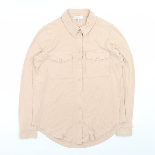 Reiss Women's Beige Long Sleeve Button-Up Shirt M