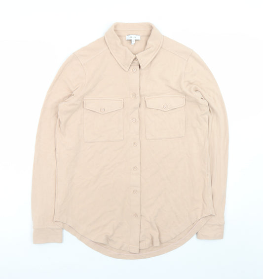 Reiss Women's Beige Long Sleeve Button-Up Shirt M