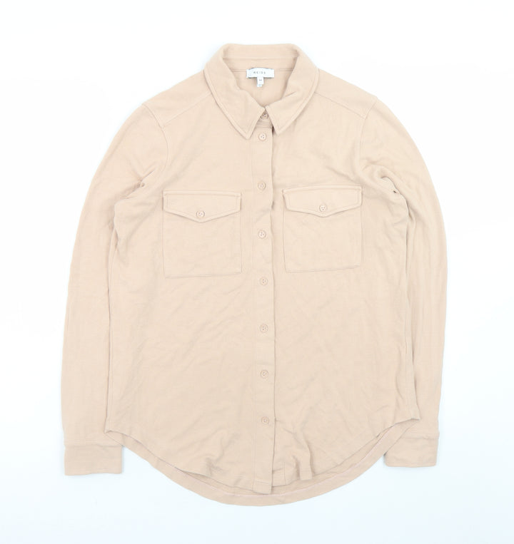 Reiss Women's Beige Long Sleeve Button-Up Shirt M