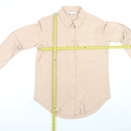 Reiss Women's Beige Long Sleeve Button-Up Shirt M