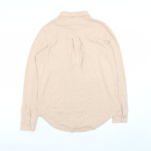 Reiss Women's Beige Long Sleeve Button-Up Shirt M