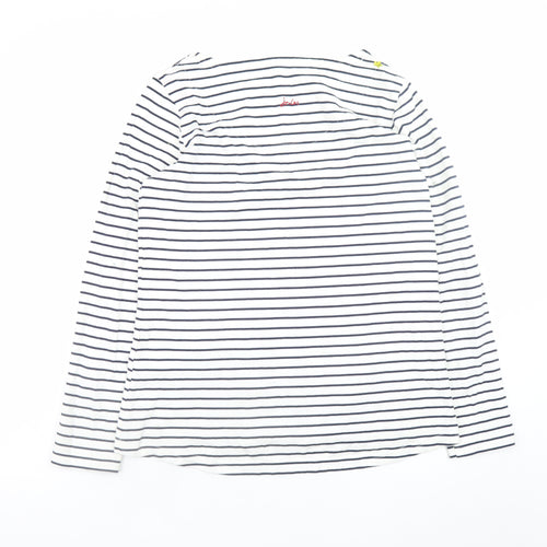 Joules Women’s White Striped Embroidered Long Sleeve Cotton T-Shirt Size 12