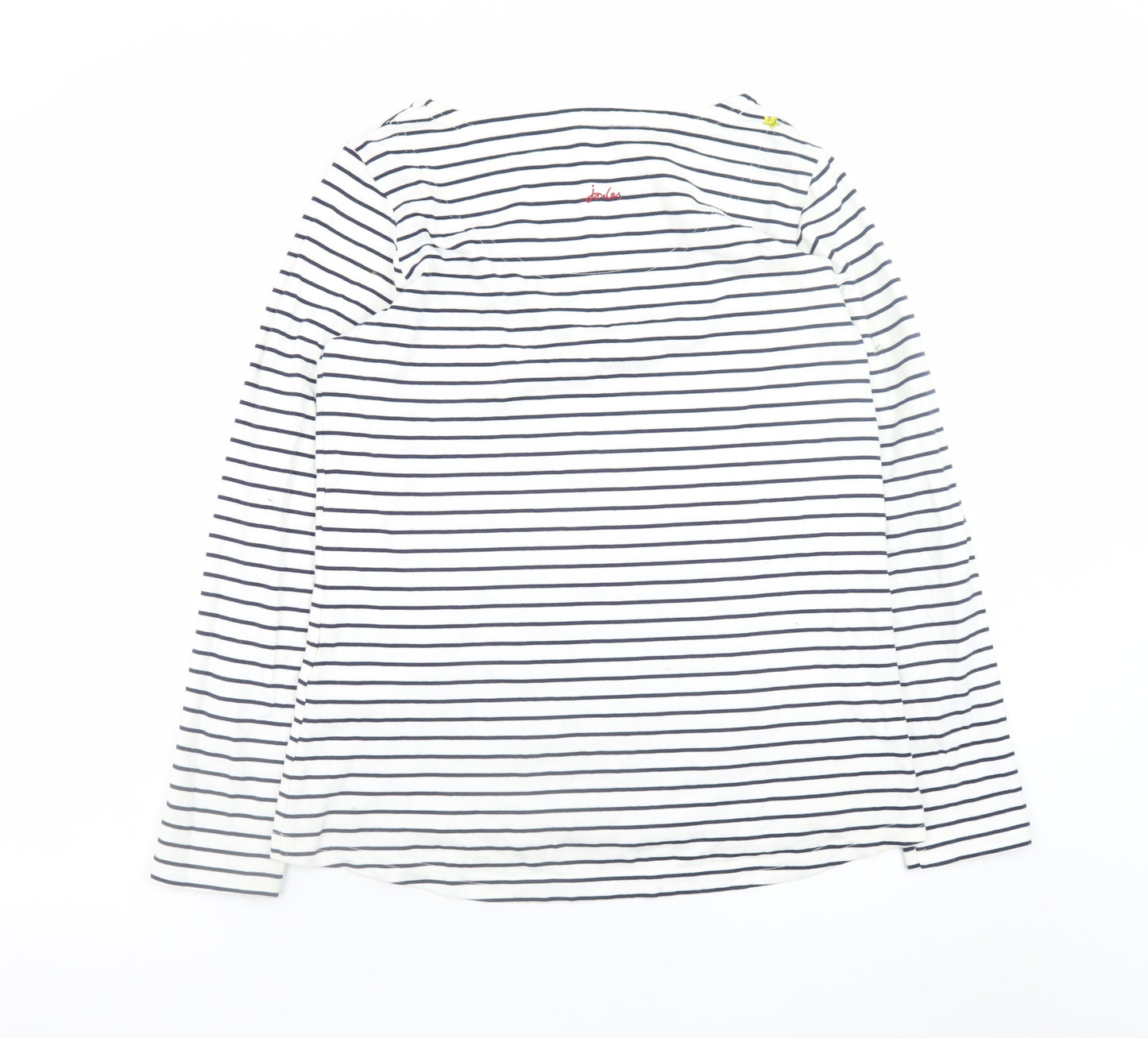 Joules Women’s White Striped Embroidered Long Sleeve Cotton T-Shirt Size 12