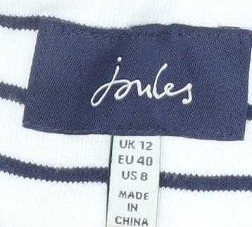 Joules Women’s White Striped Embroidered Long Sleeve Cotton T-Shirt Size 12