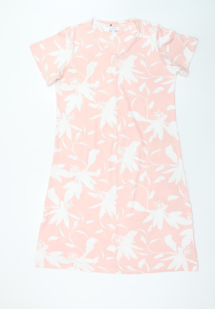 La Marquise Women's Pink Floral V-Neck T-Shirt Dress S