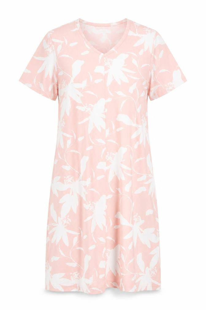 La Marquise Women's Pink Floral V-Neck T-Shirt Dress S