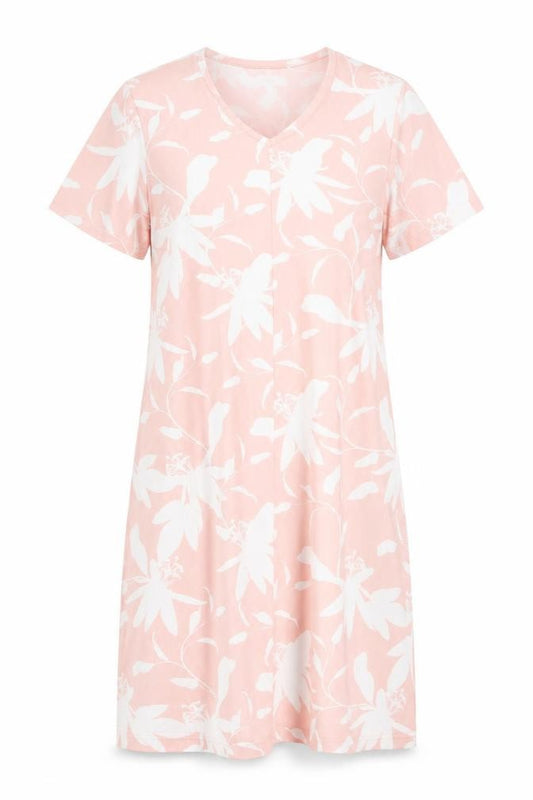 Front view of La Marquise Women's Pink Floral V-Neck T-Shirt Dress S