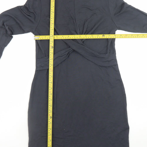 Topshop Women’s Black Size 12 Bodycon Long Sleeve Knee Length Dress