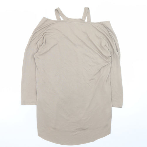 Stradivarius Women’s Beige Cold Shoulder V-Neck 3/4 Sleeve T-Shirt Size 8