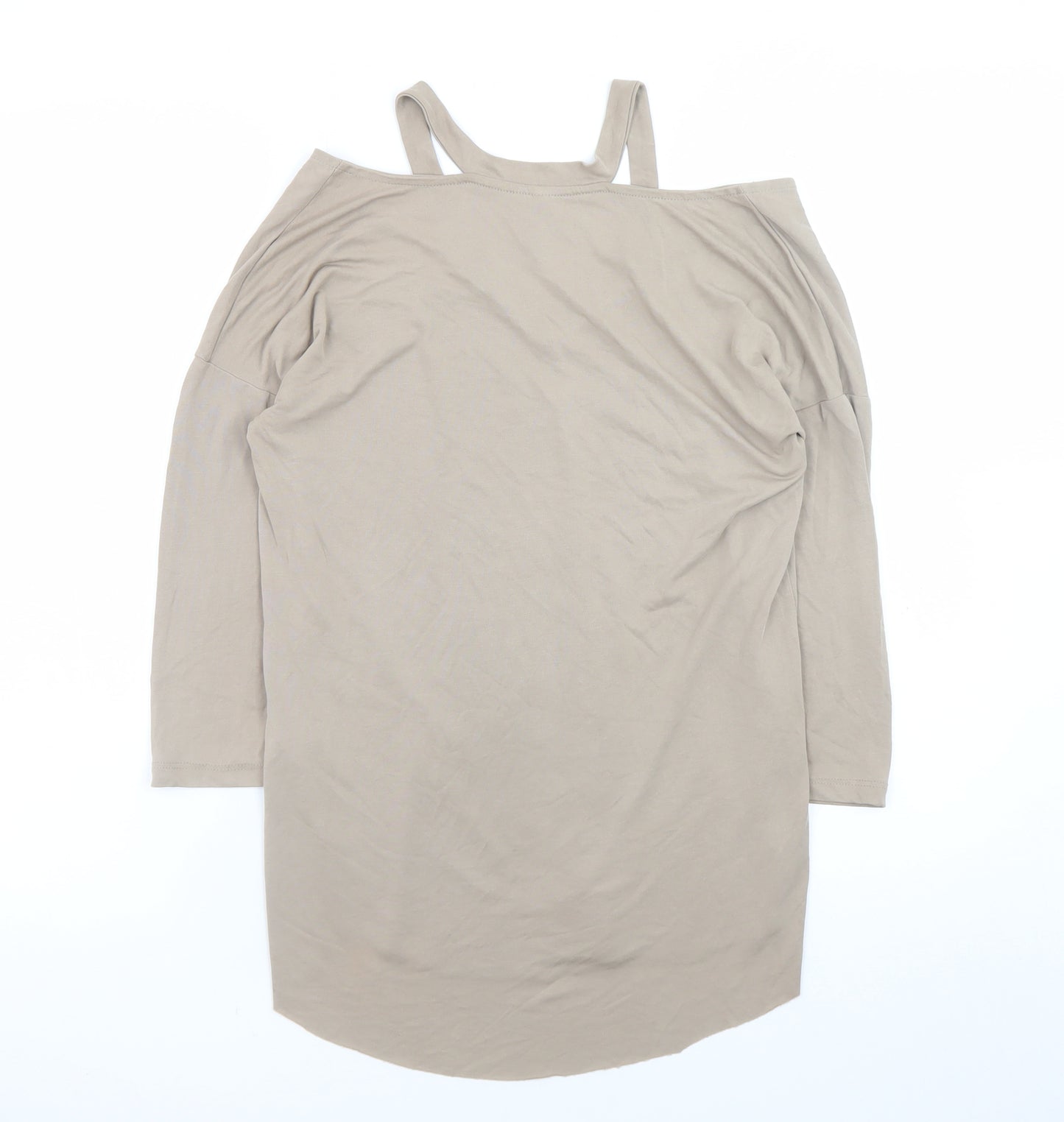 Stradivarius Women’s Beige Cold Shoulder V-Neck 3/4 Sleeve T-Shirt Size 8