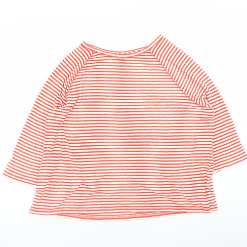 Marks and Spencer Women Red Striped 3/4 Sleeve Cotton T-Shirt Size 16