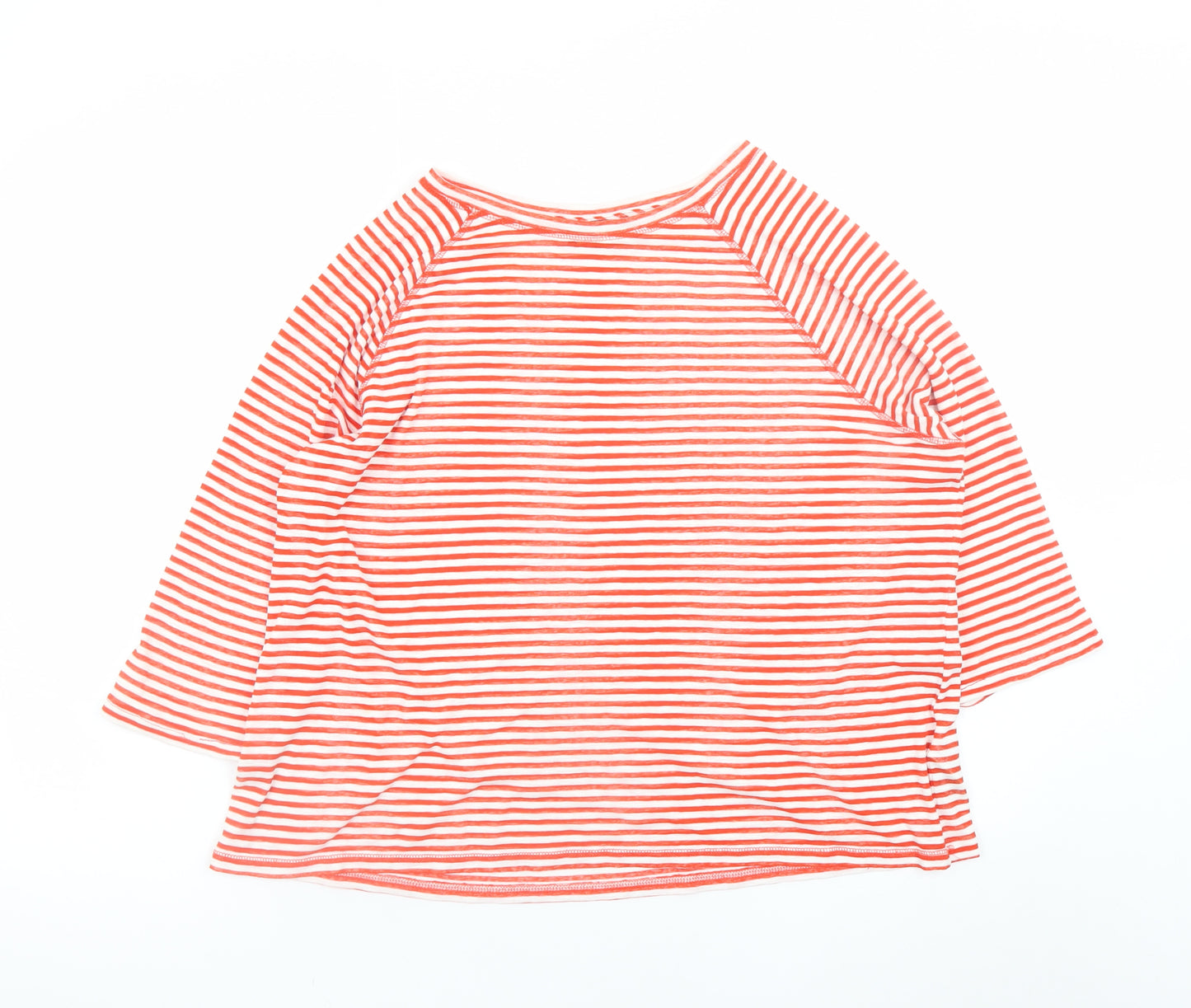 Marks and Spencer Women Red Striped 3/4 Sleeve Cotton T-Shirt Size 16