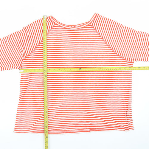 Marks and Spencer Women Red Striped 3/4 Sleeve Cotton T-Shirt Size 16