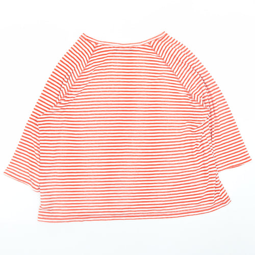 Marks and Spencer Women Red Striped 3/4 Sleeve Cotton T-Shirt Size 16