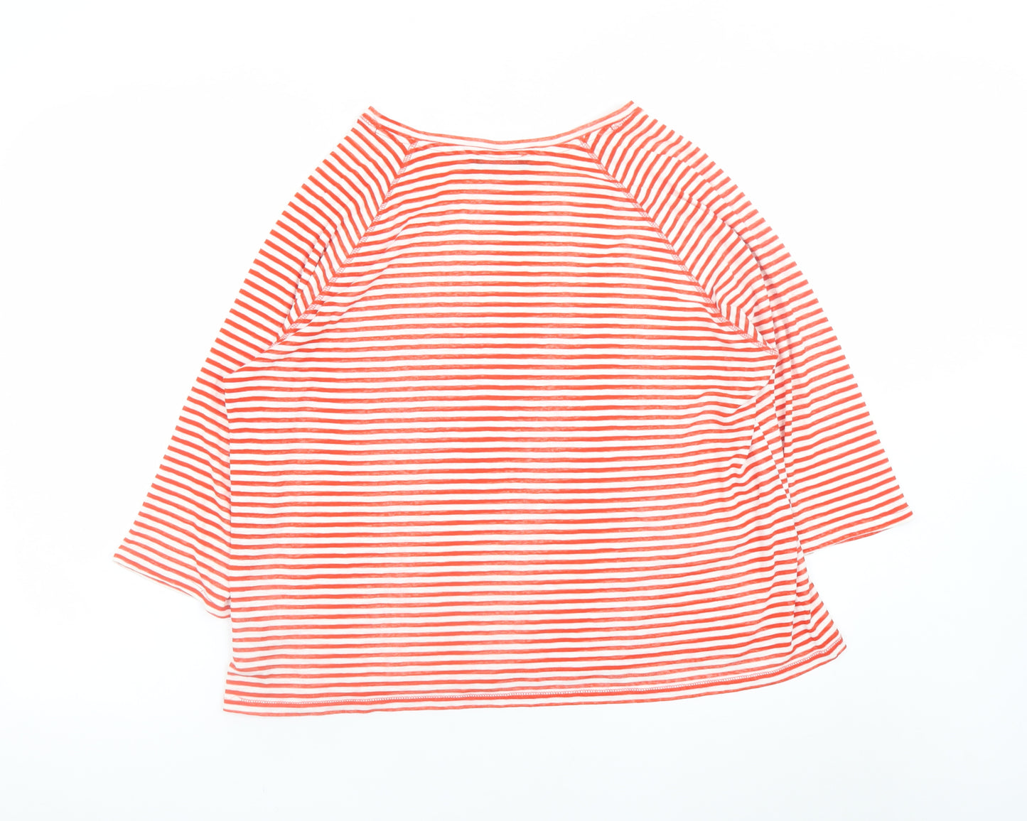 Marks and Spencer Women Red Striped 3/4 Sleeve Cotton T-Shirt Size 16
