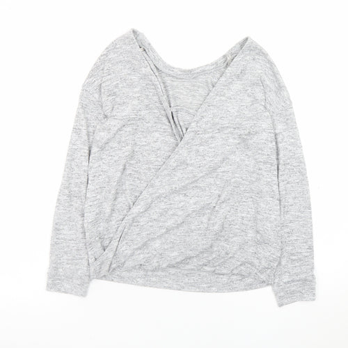 Miss Selfridge Women's Grey Wrap Jersey Long Sleeve Top Size 6