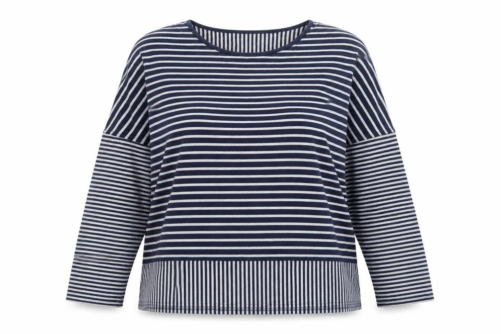 Braintree Women Blue White Striped Jersey Long Sleeve Top XL