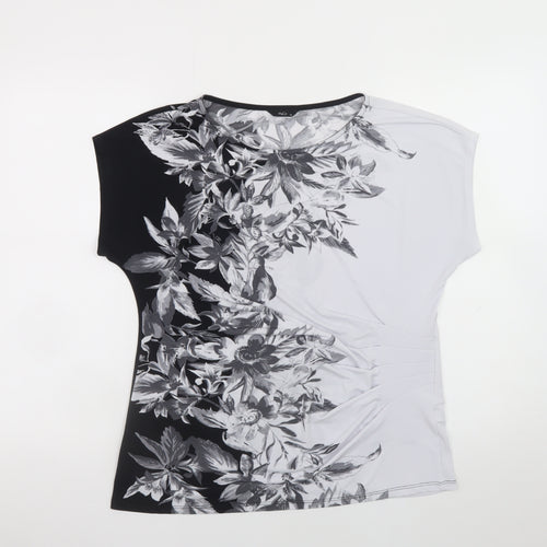 M&Co Womens Black Floral Print Stretch Jersey T-Shirt Size 16