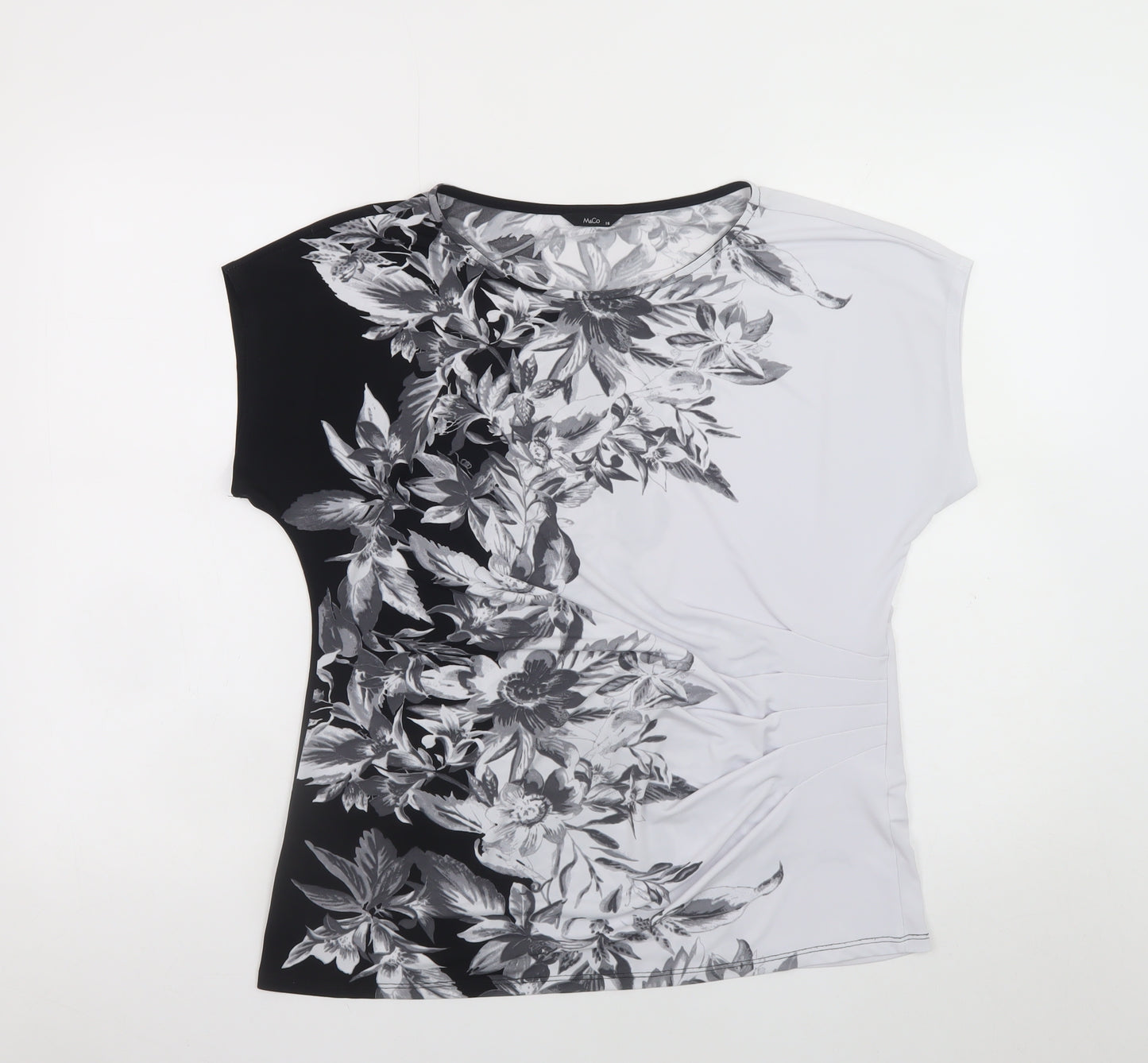M&Co Womens Black Floral Print Stretch Jersey T-Shirt Size 16