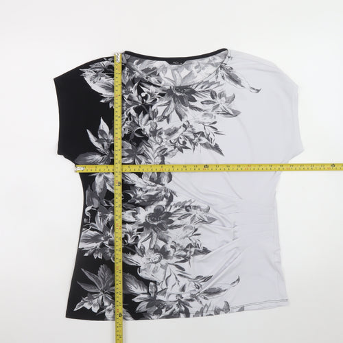 M&Co Womens Black Floral Print Stretch Jersey T-Shirt Size 16