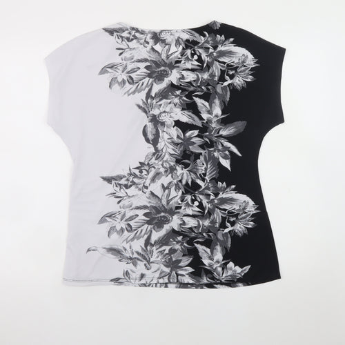 M&Co Womens Black Floral Print Stretch Jersey T-Shirt Size 16