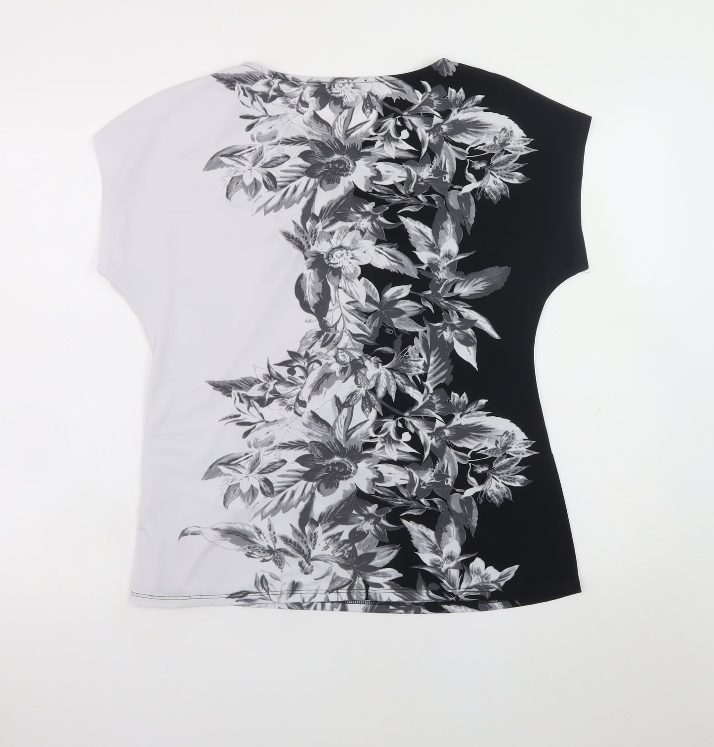 M&Co Womens Black Floral Print Stretch Jersey T-Shirt Size 16