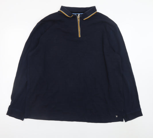 Next Men's Navy Long Sleeve Collared 1/2 Zip Cotton T-Shirt 3XL