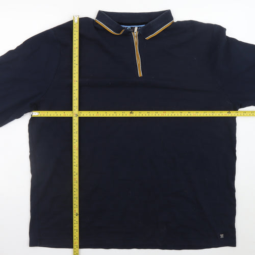 Next Men's Navy Long Sleeve Collared 1/2 Zip Cotton T-Shirt 3XL