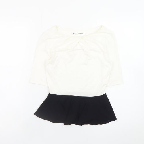 Karen Millen Women White Black Peplum Blouse Size 6 Viscose Stretch