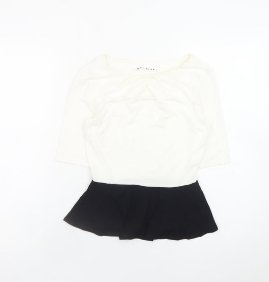 Karen Millen Women White Black Peplum Blouse Size 6 Viscose Stretch