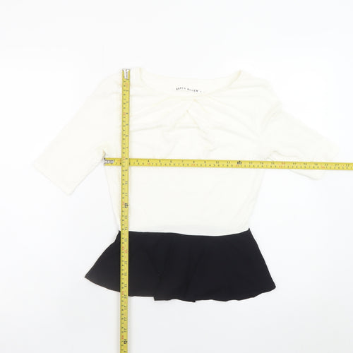 Karen Millen Women White Black Peplum Blouse Size 6 Viscose Stretch
