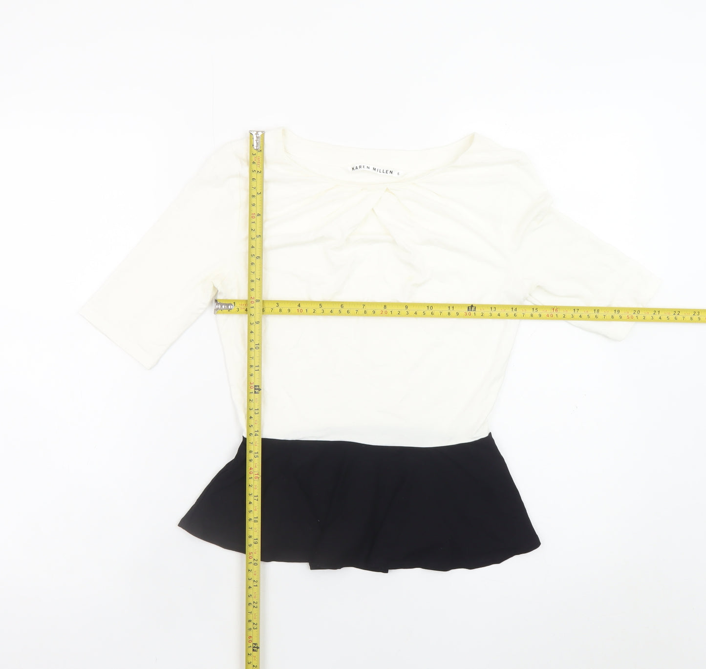 Karen Millen Women White Black Peplum Blouse Size 6 Viscose Stretch