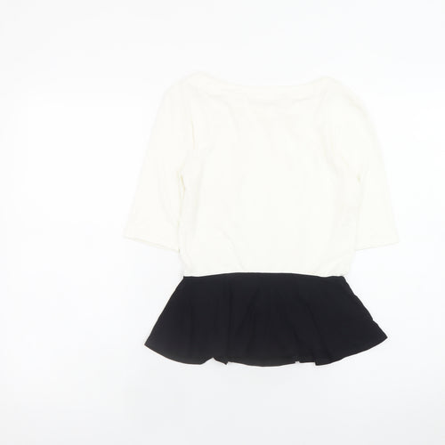 Karen Millen Women White Black Peplum Blouse Size 6 Viscose Stretch