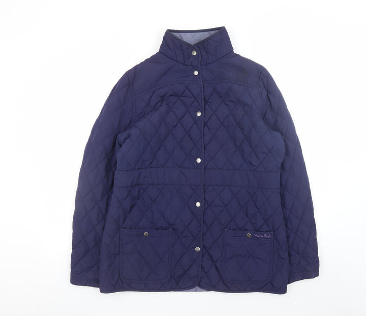 Weird Fish Women's Blue Quilted Mid-Length Jacket Size 14