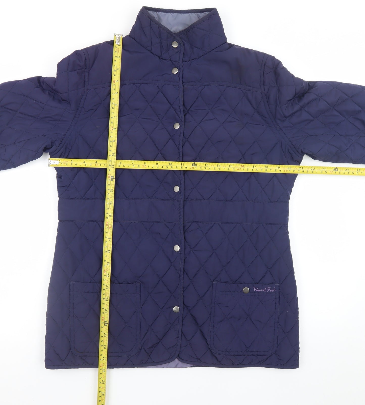 Weird Fish Women's Blue Quilted Mid-Length Jacket Size 14
