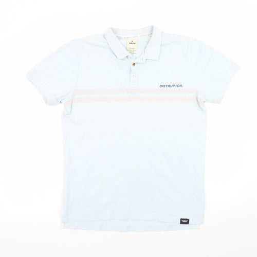 WROGN Men's Blue Slim Fit Cotton Polo Shirt Medium