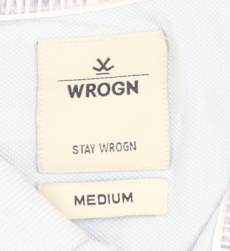 WROGN Men's Blue Slim Fit Cotton Polo Shirt Medium