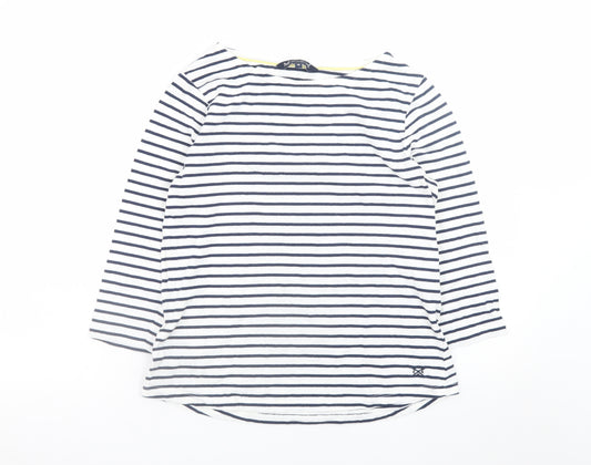 Crew Clothing Women’s White Navy Striped Boat Neck 3/4 Sleeve Cotton T-Shirt Size 14